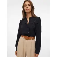 Vero Moda Langarmbluse "VMEMMA LS LACE SHIRT WVN GA NOOS", Damen, Gr. S, schwarz, Web, Obermaterial: 100% Polyester, unifarben, normal, Rundhals, Blusen Langarmbluse, Polyester, loose fit