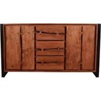 SIT Möbel Sideboard | 2 Türen, 3 Schubladen | Akazie natur | Gestell Metall schwarz | B 200 x T 40 x H 80 cm | 11813-01 | Serie NATURAL EDGE
