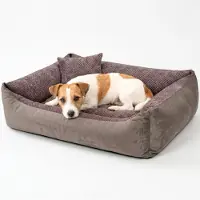 4L Textil TEO Hundekorb mittelgroße Hunde Kuscheliges Hundebett mit Bezug Hundekissen flauschig Hundekörbchen Hundesofa (80x60 cm, Braun)