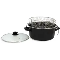 Menastyl Fritteuse – – 3645580 – Emaillierter Stahl – Schwarz – 26 cm – Mit Deckel und Frittierkorb – Geeignet für alle Herdarten, inklusive Induktion