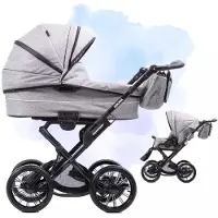 Zekiwa Kombikinderwagen 2 in 1 „Grey“ – Touring Max – Gel Rad, große Liegefläche (81 cm), Lederriemenfederung, inkl. Sportwagenaufsatz & Wickeltasche