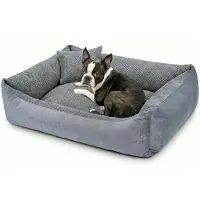 4L Textil TEO Hundekorb mittelgroße Hunde Kuscheliges Hundebett mit Bezug Hundekissen flauschig Hundekörbchen Hundesofa (80x60 cm, Dunkelgrau)
