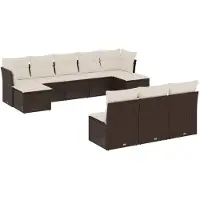 vidaXL 10-tlg. Garten-Sofagarnitur mit Kissen Braun Poly Rattan