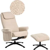 Beliani Relaxsessel mit Fußhocker Beige Bouclé Stoff Drehbar Manuell Verstellbar Liegefunktion Modern Retro Fernsehsessel