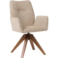 Beliani Drehbarer Esszimmerstuhl Beige aus Stoff Leinenoptik Hohe Rückenlehne Gepolstert mit Armlehnen Polsterstuhl Drehstuhl Skandinavischer Stil