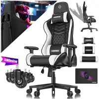 Kesser Gaming Stuhl Ergonomisch Bürostuhl mit Kopfstütze & Lendenkissen | Racing Gamer Stuhl 150kg belastbar | Armlehne 360° | Drehbarer Schreibtischstuhl Gaming Chair + Gummi-Rollen