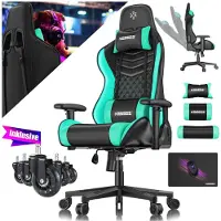 Kesser Gaming Stuhl Ergonomisch Bürostuhl mit Kopfstütze & Lendenkissen | Racing Gamer Stuhl 150kg belastbar | Armlehne 360° | Drehbarer Schreibtischstuhl Gaming Chair + Gummi-Rollen