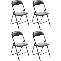 CLP 4er Set Klappstuhl Felix Klappbarer mit Kunstleder PVC Sitz Gepolstert schwarz/schwarz