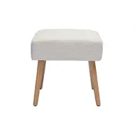 Miliboo - Niedriger Hocker aus weißem Stoff mit Bouclé-Wolleffekt und hellem Massivholz H46 cm GUESTA
