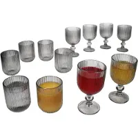 MamboCat Agata 12tlg Gläser Set Wassergläser Weingläser grau Relief Dessert