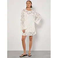 Apricot Druckkleid "Floral gehäkeltes Etuikleid" mit Trompetenarmen