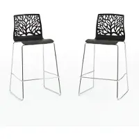Idea New Garden Srl Set mit 2 Innenhockern aus Harz mit Fiberglas und Metallbeinen – Sitzhöhe 65 cm mit naturinspiriertem Rückenlehnen-Design, robust und elegant für Küche und Theke – FLORA XL – Anthrazit