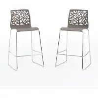 Idea New Garden Srl Set mit 2 Innenhockern aus Harz mit Fiberglas und Metallbeinen – Sitzhöhe 65 cm mit naturinspiriertem Rückenlehnen-Design, robust und elegant für Küche und Theke – FLORA XL – Turteltaube