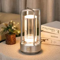 Traumheim Tragbare Innen-/Außentischlampe aus Metall, kabellose wiederaufladbare LED-Lampe, 3 Farben stufenlos dimmbar, Beleuchtung für Restaurant/Schlafzimmer