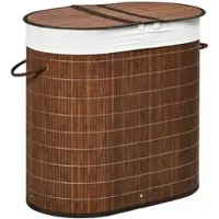 HOMCOM Wäschekorb Wäschesammler, 100L Fassungsvermögen, abnehmbarer Deckel, 38 cm x 38 cm x 57 cm, Braun