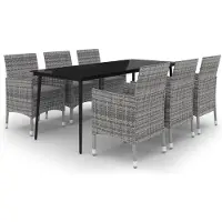 vidaXL 7-tlg. Garten-Essgruppe mit Kissen Poly Rattan und Glas