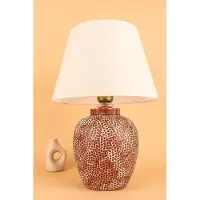Opviq , Hochwertige Tischlampe, Keramikkörper, 42 cm hoch, Schirmdurchmesser 30 cm, PVC-Kappe, 150 cm Kabel, abstraktes Design in Ziegelrot und Weiß, E27 max. 40 W.