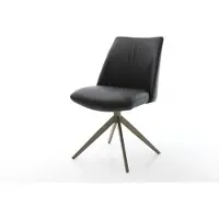 DELIFE Drehstuhl Elso-Flex Echt-Leder Schwarz Kreuzgestell breit Effektfinish Titan 360° drehbar Taschenfederkern