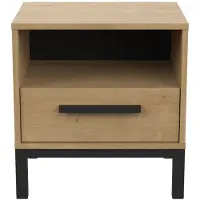 CALICOSY - Nachttisch mit 1 Schublade und 1 Nische Dekor Eiche und schwarz matt L44,6 cm - CRAFT - Hellholz