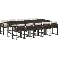 vidaXL 11-tlg. Garten-Essgruppe mit Kissen Braun Poly Rattan