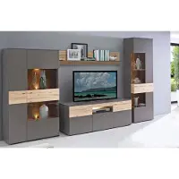 Forte Wohnwand COMO rechts Optik: Grau / Planked Eiche mit LED Beleuchtung
