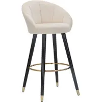 Mauro Ferretti Barhocker "Prag" aus cremefarbenem Samt und Holz – 55 x 56 x 104 cm – Beine mit goldenen Details und runder Fußstütze, eleganter Glamour-Stil