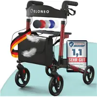 Aktiv shop GmbH ELONEO Rollator faltbar und leicht mit Sitz, Leichtgewicht-Reiserollator aus Aluminium, Gehhilfe 8-fach höhenverstellbar, Laufhilfe 3-fach faltbar