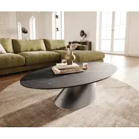 DELIFE Couchtisch Edge Oval 140x80 cm Keramik Laminam Noir Desir Braun Conis Edelstahl gebürstet
