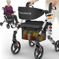 Aktiv shop GmbH ELONEO 2in1 Rollstuhl Rollator faltbar und leicht mit Sitz, Outdoor Rollator Rollstuhl faltbar, Aluminium Gehhilfe für Senioren - Silber
