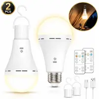Traumheim 2er LED Glühbirne USB Rechargeable 2600mAh Lampe mit Fernbedienung,Timing,E26-Sockel&Wiederaufladbare mit Haken für Tischlampe,Pendellampe,Nachtlichte
