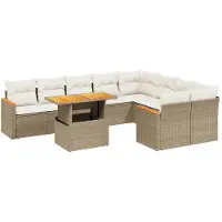 vidaXL 10-tlg. Garten-Sofagarnitur mit Kissen Beige Poly Rattan