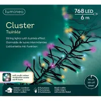Lumineo Lichterkette Cluster 768 LED 7 m Sanftes Bunt, schwarzes Kabel
