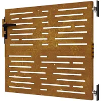 Markenlos Gartentor aus Cortenstahl 85x100 cm quadratisch mit lasergeschnittenem Design, verstellbar von 90-92 cm, wetterfest und abschließbar, geeignet für Garten, Zaun und Terrasse, rostige Optik