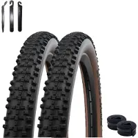 Schwalbe 2 x Smart Sam ADDIX Performance Line Fahrradreifen 29 x 2,60 (65-622) Schwarz/Bronze + 2 x Schläuche SV19F inkl. Reifenheber