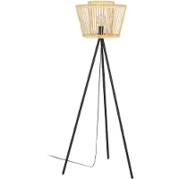 Eglo Stativ Stehleuchte Hykeham, Stehlampe aus Holz in Natur und Metall in Schwarz, Standleuchte Boho, Bambus Lampe, Wohnzimmerlampe mit E27 Fassung