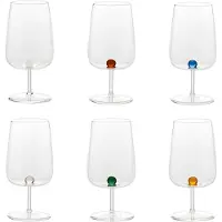 Zafferano Ichendorf Milano Bilia Gläser-Set, 6-teilig, mundgeblasenes Borosilikatglas, dekorative bunte Kugeln, elegantes Design für jeden Esstisch, 140 Ch.