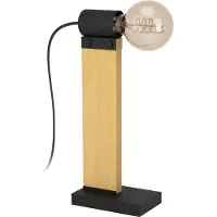 Eglo Tischlampe Bailrigg, rechteckige Tischleuchte, FSC100HB, Wohnzimmerlampe aus Holz in Natur und Metall in Schwarz, Nachttischlampe mit E27 Fassung