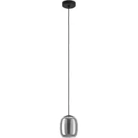 Eglo Hängelampe Ciampino, Pendelleuchte Esstisch Rauchglas, 1-flammige Deckenlampe aus Glas in Grau bedampft und Metall in Schwarz, E27, Ø 15 cm