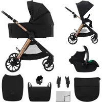 Kinderkraft 3-in-1-Kinderwagen VESTO 2 mit Babywanne, MINK PRO 2 Autositz, wendbarem Sportsitz, Travel System, Schwarz
