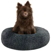 Lionto Donut Hundebett, rundes Hundesofa mit Plüschbezug & Anti-Rutsch-Noppen, weich & gemütlich, 40 cm Durchmesser, dunkelgrau
