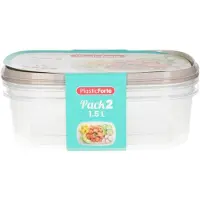 PlasticForte Frischebehalter - 2x Stuck - 1,5 Liter - wiederverwendbar - transparent/beige