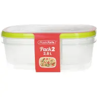 PlasticForte Frischebehalter - 2x Stuck - 2.8 liter - wiederverwendbar - transparent/lime - Kunststo