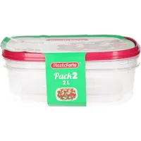 PlasticForte Frischebehalter - 2x Stuck - 2 Liter - wiederverwendbar - transparent/rosa - Kunststoff