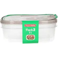 PlasticForte Frischebehalter - 2x Stuck - 2 Liter - wiederverwendbar - transparent/beige - Kunststof