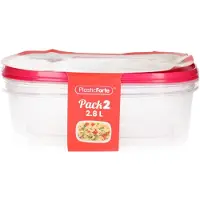 PlasticForte Frischebehalter - 2x Stuck - 2.8 liter - wiederverwendbar - transparent/rosa - Kunststo