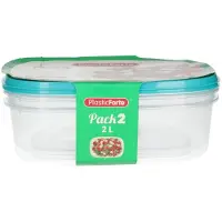 PlasticForte Frischebehalter - 2x Stuck - 2 Liter - wiederverwendbar - transparent/blau - Kunststoff