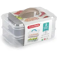 PlasticForte Fleischaufbewahrungsschalen - transparent - 24 x 16 x 11 cm - 2 Schichten - Sandwich-aufbewahru