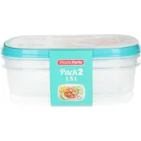 PlasticForte Frischebehalter - 2x Stuck - 1,5 Liter - wiederverwendbar - transparent/blau - Kunststo