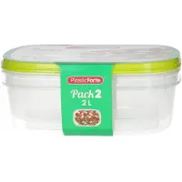 PlasticForte Frischebehalter - 2x Stuck - 2 Liter - wiederverwendbar - transparent/lime - Kunststoff