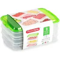 PlasticForte Fleischaufbewahrungsschalen - transparent/grun - 24 x 16 x 10 cm - 3 Schichten - Sandwich-Aufbewahru
